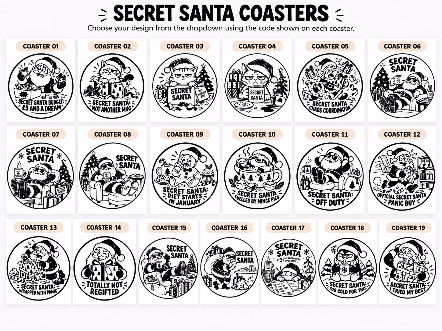 Personalised Secret Santa Coaster Gift – Funny Wooden Coaster & Mini Card