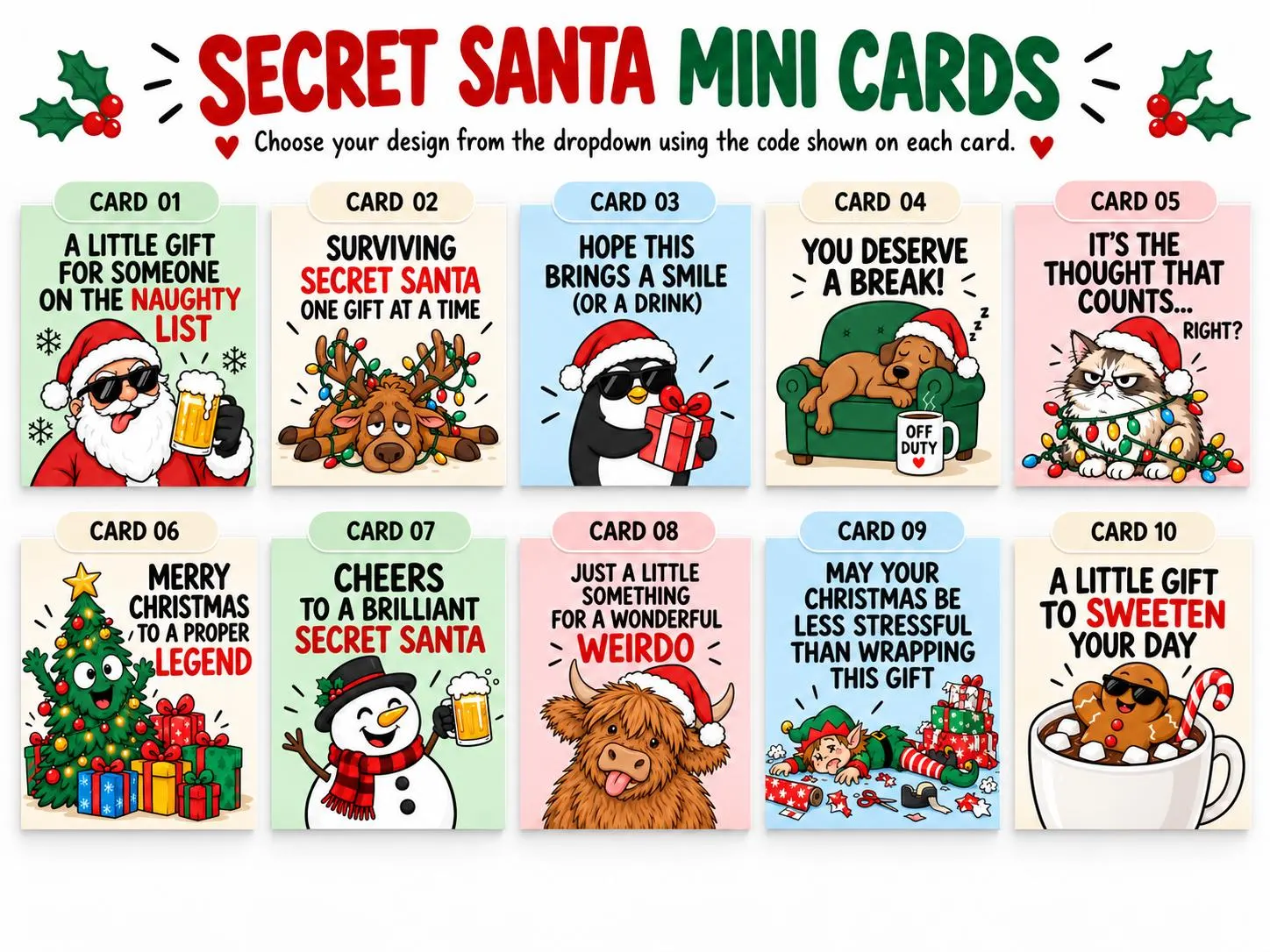 Personalised Secret Santa Coaster Gift – Funny Wooden Coaster & Mini Card