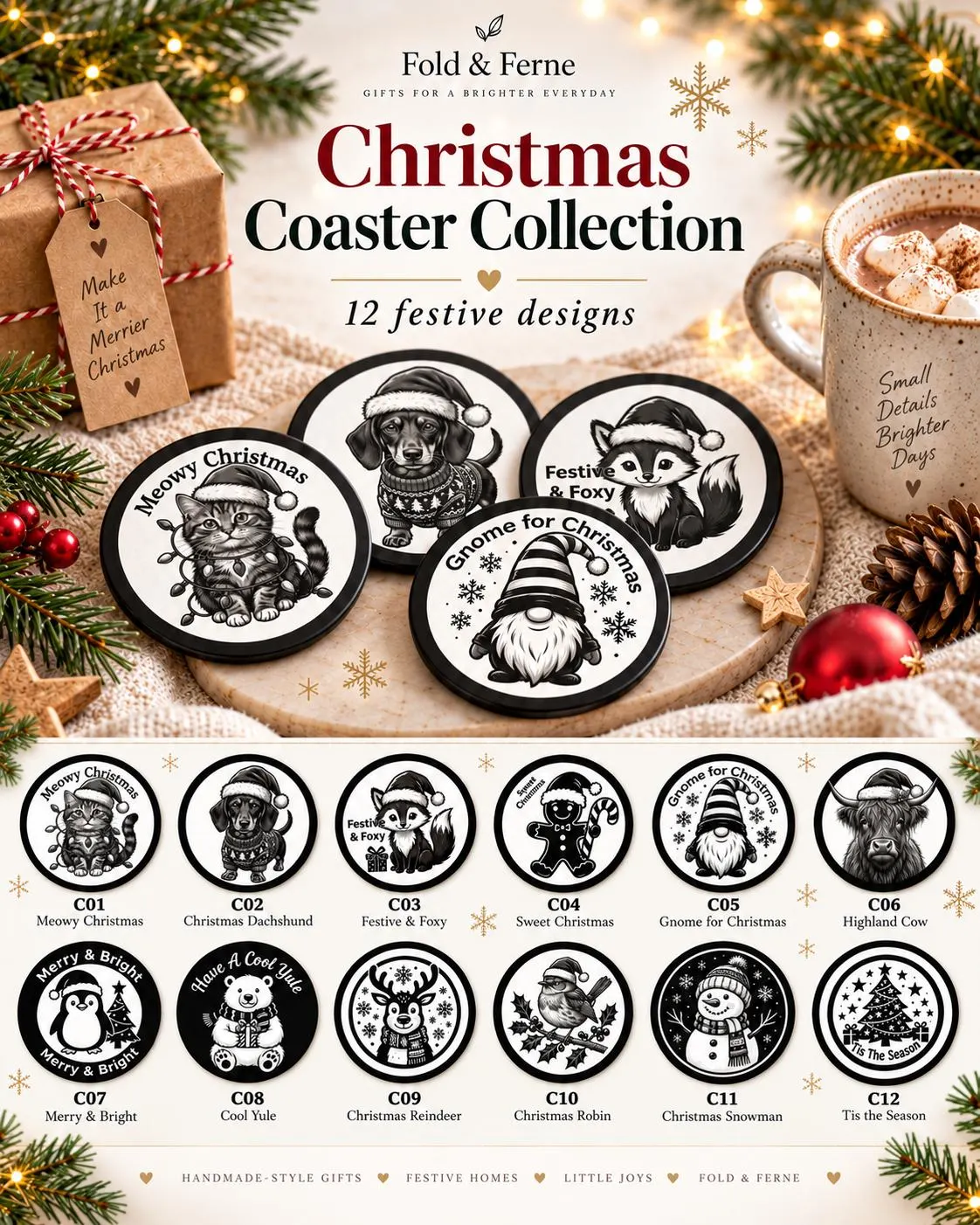 Christmas Wooden Coaster – 100 mm Laser Engraved Festive Design