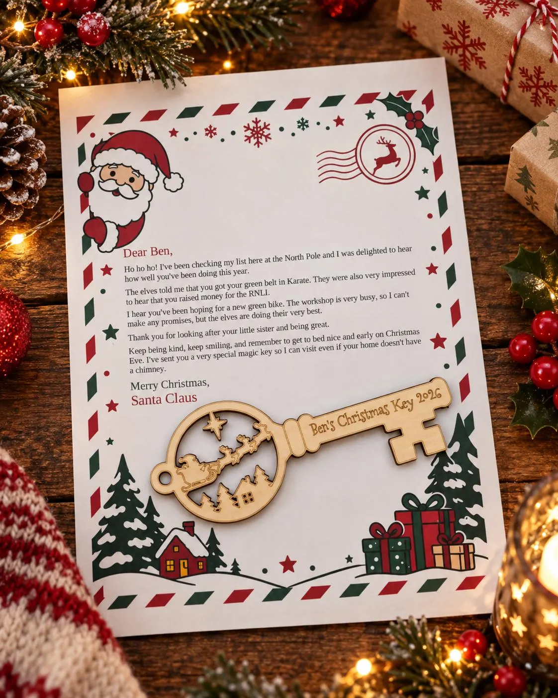 Personalised Letter From Santa & Wooden Magic Key