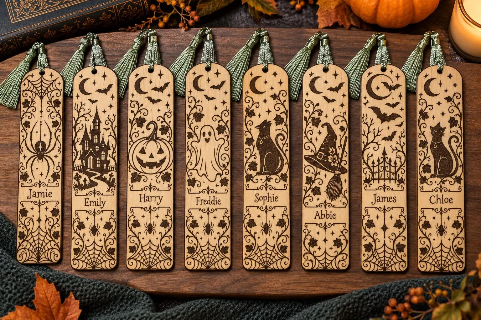 Personalised Wooden Halloween Bookmark – 8 Spooky Designs