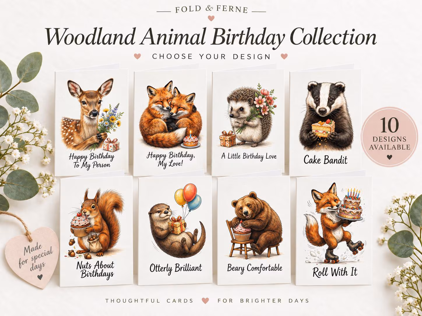 Woodland Animal Birthday Cards, Funny Fox Hedgehog Deer Badger Squirrel Otter Bear Owl Card