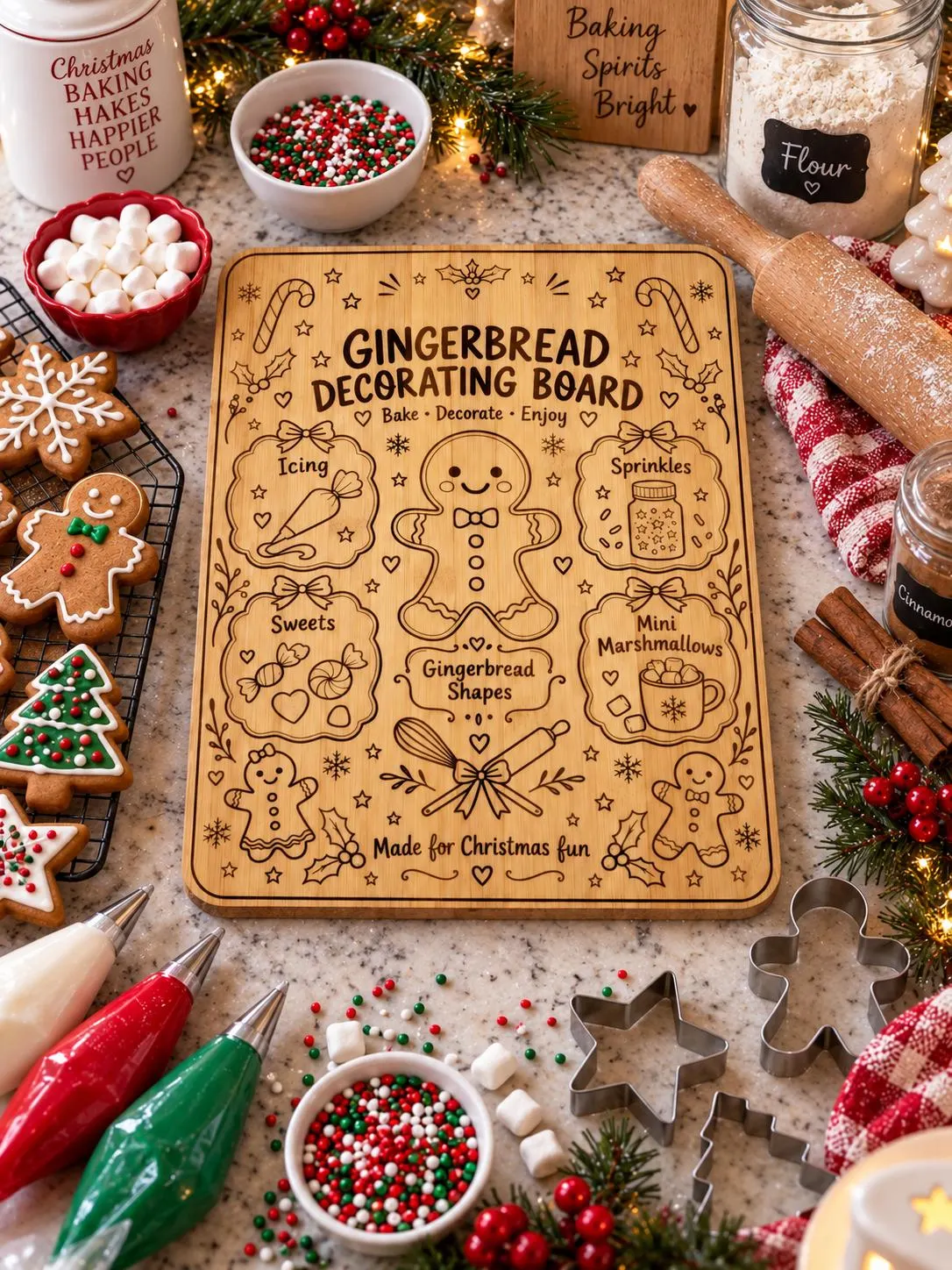 Engraved bamboo gingerbread decorating board